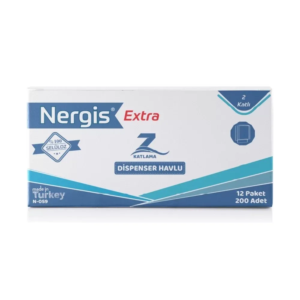 NERGİS Z KATLAMA DİSPENSER HAVLU KAĞIT 200'LÜ 12 PAKET