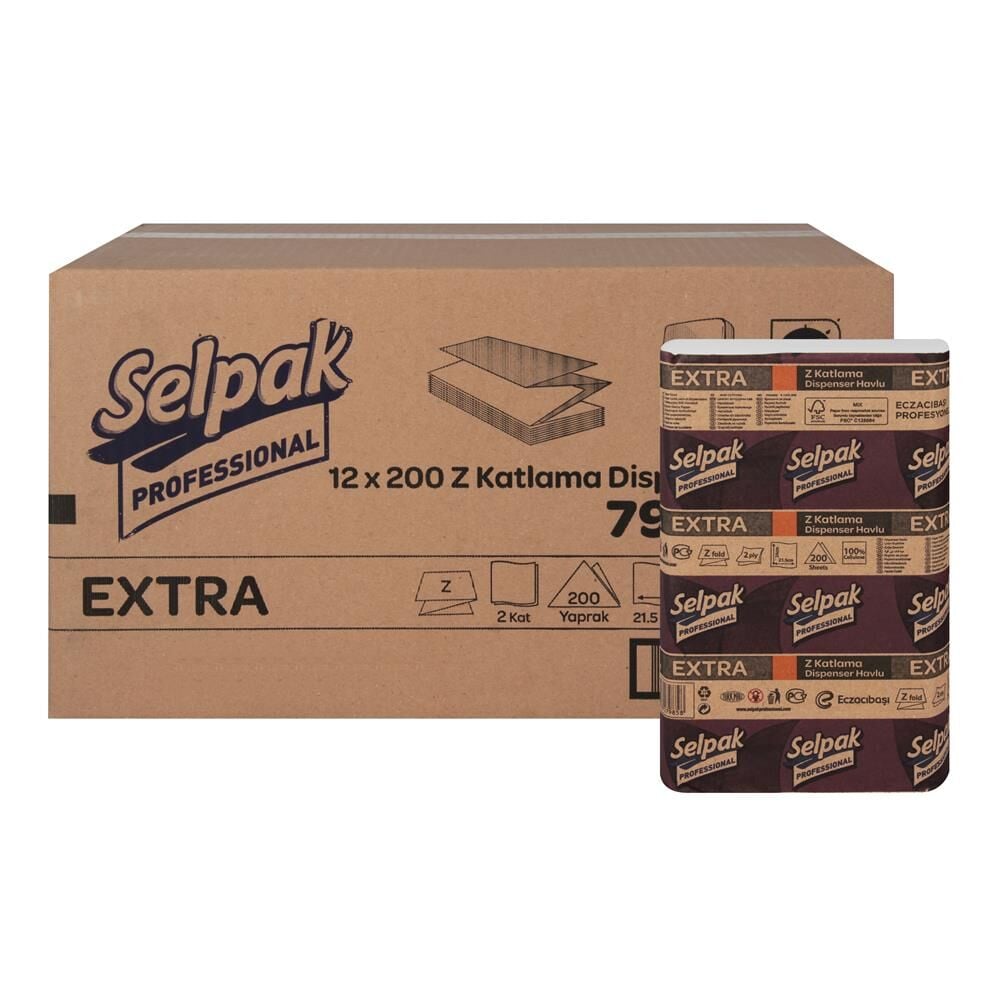 SELPAK Z KATLAMA DİSPENSER HAVLU KAĞIT 200'LÜ 12 PAKET
