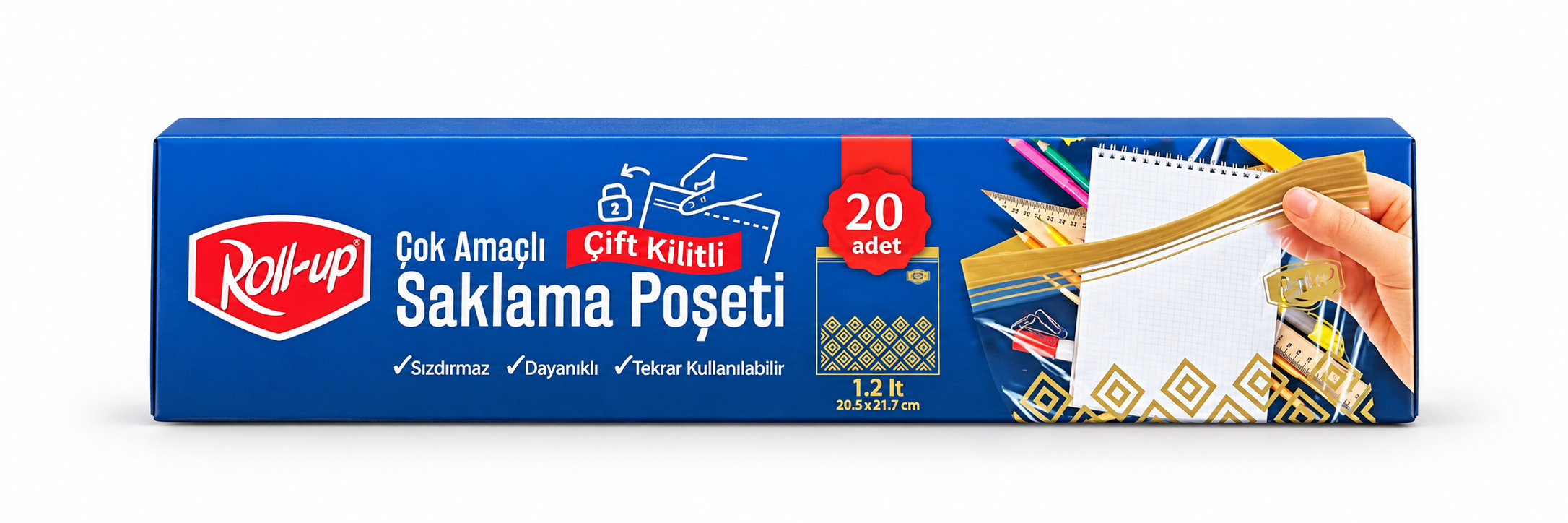 Roll-Up Çift Kilitli Saklama Poşeti 20 Adet