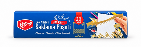 Roll-Up Çift Kilitli Saklama Poşeti 20 Adet
