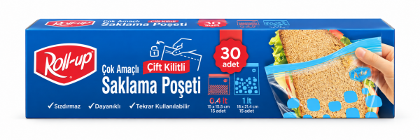 Roll-Up Çift Kilitli Saklama Poşeti 30 Adet