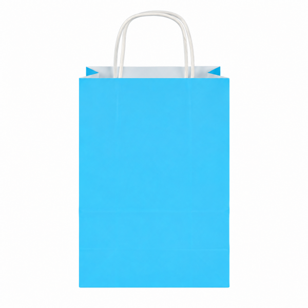 Mavi Burgu Saplı Kraft Kağıt Çanta 18x24x9 cm 250 Adet