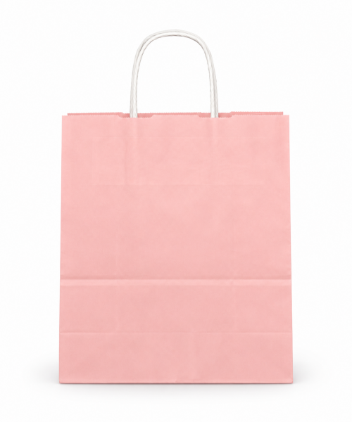 Pembe Burgu Saplı Kraft Kağıt Çanta 12x25x31 cm 250 Adet