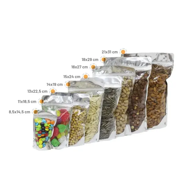 Doypack Şeffaf Metalize Poşet 50 Adet 11x18.5 100 Gr